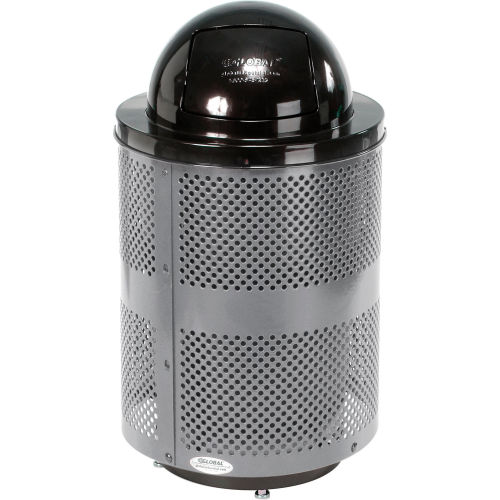 Global Industrial Deluxe Thermoplastic 32 Gallon Perforated Receptacle w/Dome & Base - Gray