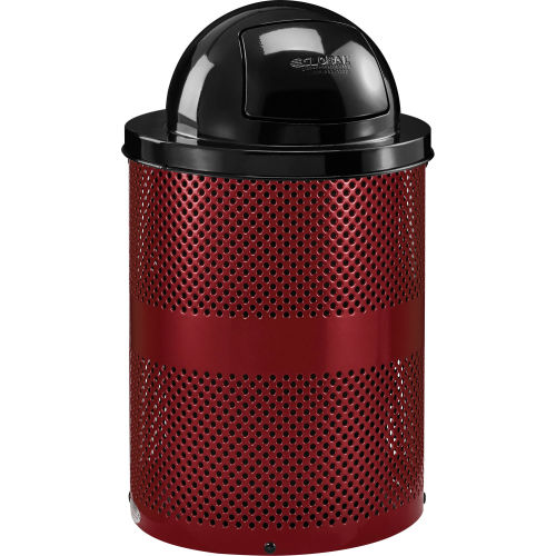 Global Industrial Thermoplastic Coated 32 Gallon Perforated Receptacle w/Dome Lid - Red