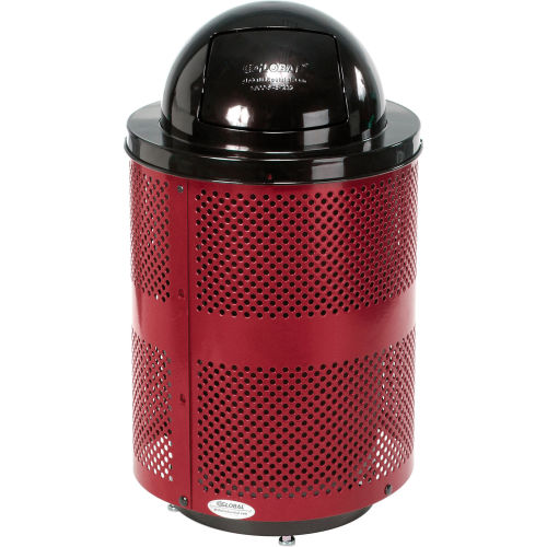 Global Industrial Deluxe Thermoplastic 32 Gallon Perforated Receptacle w/Dome & Base - Red