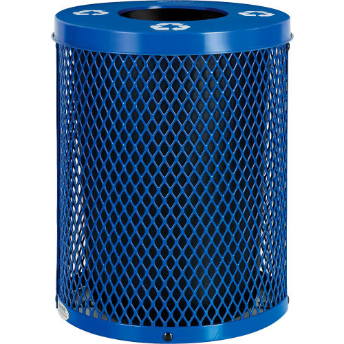 Global™ Thermoplastic 32 Gallon Mesh Recycling Receptacle w/Flat Lid - Blue