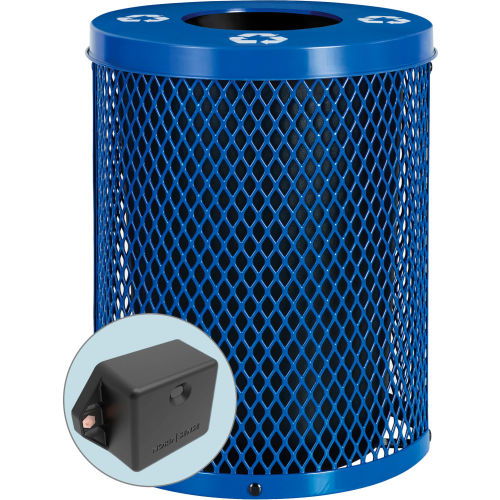 Global Industrial TrashTalk Thermoplastic Mesh Trash Can w/Flat Lid, 32 Gal., Recy. Blue