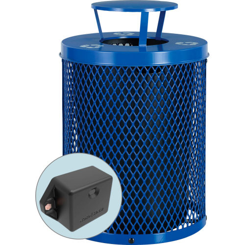 Global Industrial TrashTalk Thermoplastic Mesh Trash Can w/Rain Lid, 32 Gal., Recy. Blue
																			