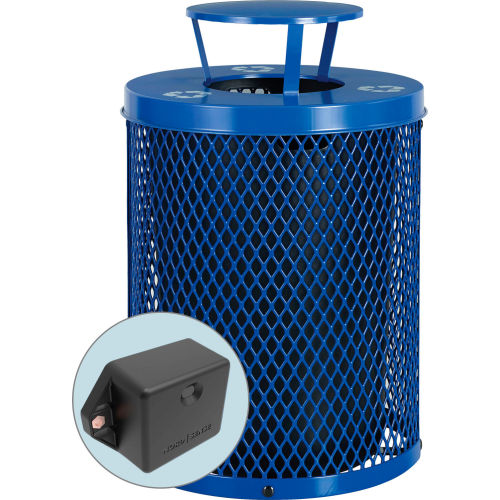 Global Industrial TrashTalk Thermoplastic Mesh Trash Can w/Rain Lid, 32 Gal., Recy. Blue