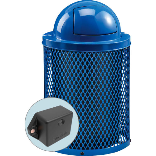 Global Industrial TrashTalk Thermoplastic Mesh Trash Can w/Dome Lid, 32 Gal., Recy. Blue