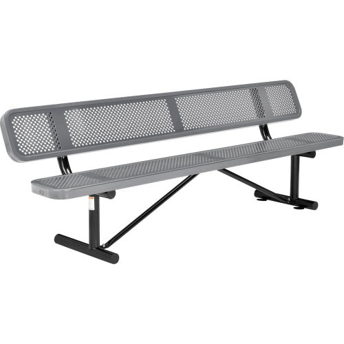 96in Perforated Metal Steel Bench - With Back - Top Plank Gray