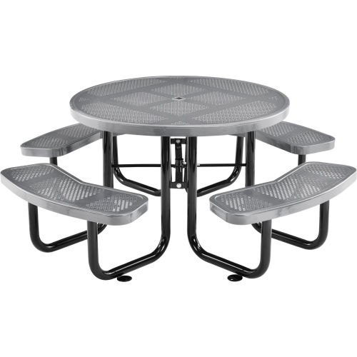 Global Industrial™ 46in Round Outdoor Steel Picnic Table - Perforated Metal - Gray