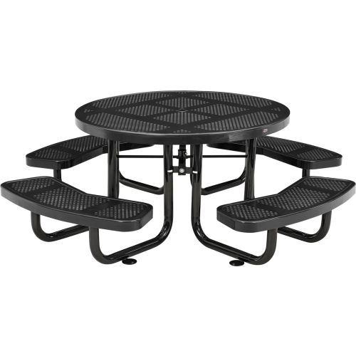 Global Industrial 46in Child Size Round Outdoor Steel Picnic Table - Perforated Metal - Black