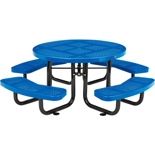 Global Industrial 46in Child Size Round Outdoor Steel Picnic Table - Perforated Metal - Blue
