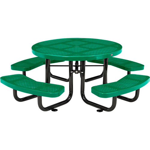 Global Industrial 46in Child Size Round Outdoor Steel Picnic Table - Perforated Metal - Green
																			
