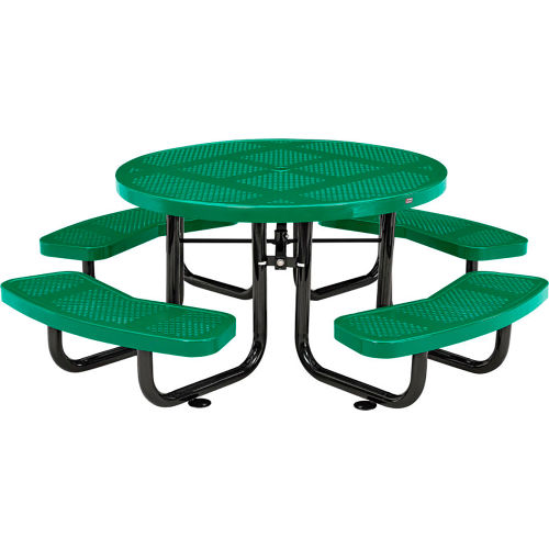 Global Industrial 46in Child Size Round Outdoor Steel Picnic Table - Perforated Metal - Green