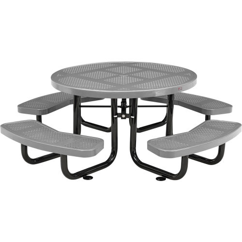 Global Industrial 46in Child Size Round Outdoor Steel Picnic Table - Perforated Metal - Gray
