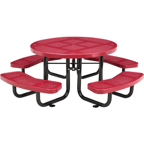 Global Industrial 46in Child Size Round Outdoor Steel Picnic Table - Perforated Metal - Red