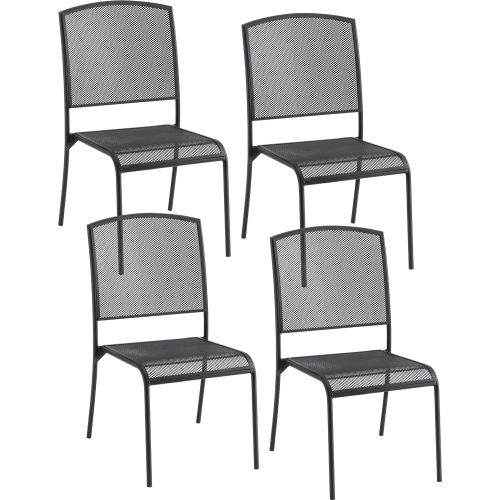 Interion® Outdoor Café Steel Mesh Stacking Chair - Black - 4 Pack