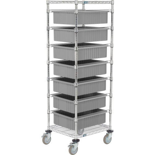 21X24X69 Chrome Wire Cart With 7 6inH Grid Containers Gray
