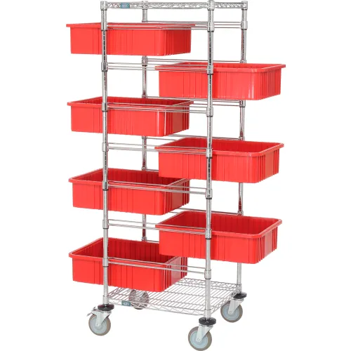 Global Industrial™ Chrome Wire Cart With (4) 6H Red Grid Containers  21x24x40