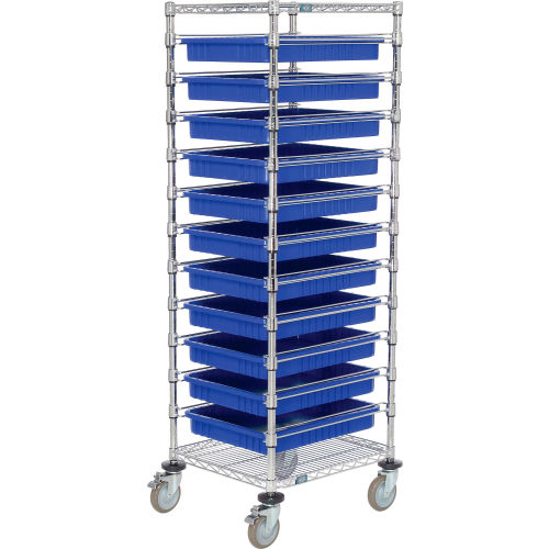 21X24X69 Chrome Wire Cart With 11 3inH Grid Containers Blue