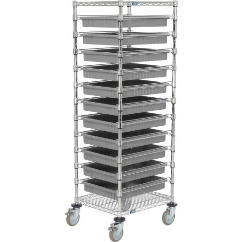 21X24X69 Chrome Wire Cart With 11 3inH Grid Containers Gray