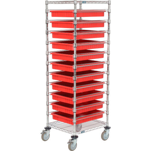21X24X69 Chrome Wire Cart With 11 3inH Grid Containers Red