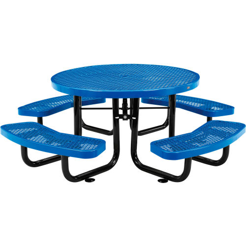 Global Industrial 46in Child Size Round Outdoor Steel Picnic Table - Expanded Metal - Blue