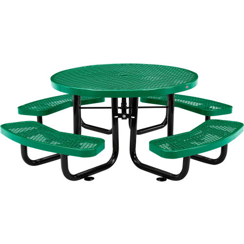 Global Industrial 46in Child Size Round Outdoor Steel Picnic Table - Expanded Metal - Green