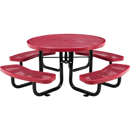 Global Industrial 46in Child Size Round Outdoor Steel Picnic Table - Expanded Metal - Red