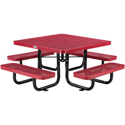 Global Industrial 46in Child Size Square Outdoor Steel Picnic Table - Expanded Metal - Red