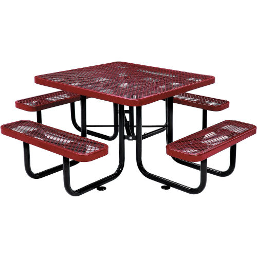 red metal picnic table