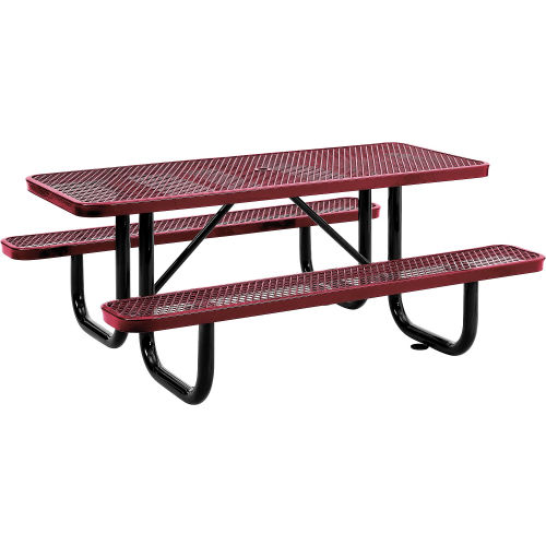 72 in. Rectangular Expanded Metal Picnic Table Red
																			