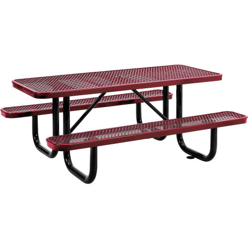 72 in. Rectangular Expanded Metal Picnic Table Red