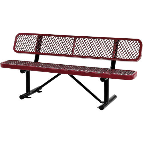 72 in. Expanded Metal Mesh Bench With Back Rest Red