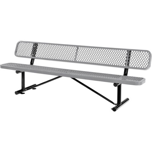 96in Expanded Metal Steel Bench - With Back - Top Plank Gray