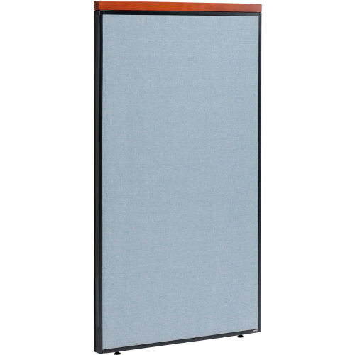 36 W X 61 H Deluxe Office Partition Panel, Blue with Cherry Wood Accent