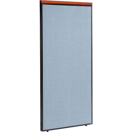 36 W X 73 H Deluxe Office Partition Panel, Blue with Cherry Wood Accent