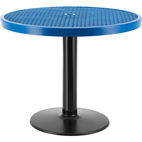 Global Industrial 36in Round Outdoor Food Court Pedestal Café Table, 29in Height, Blue
