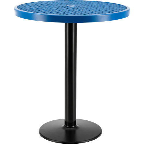 Global Industrial 36in Round Outdoor Food Court Pedestal Bar Table, 42in Height, Blue