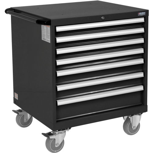 Global™ Mobile Modular Drawer Cabinet, 7 Drawers, w/Lock, w/o Dividers, 30x27x29-1/2"H, Black