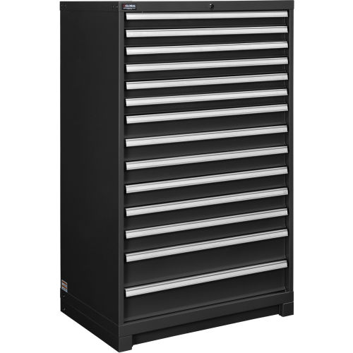 Global™ Modular Drawer Cabinet, 14 Drawers, w/Lock, w/o Dividers, 36"Wx24"Dx57"H Black