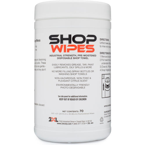 2XL Surface & Skin Safe NSF Shop Wipes, 70 Wipes Per Canister, 6 Canisters/Case&nbsp;