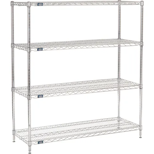 Nexel® 4 Shelf, Chrome Wire Shelving Unit, Starter, 48"W x 18"D x 54"H