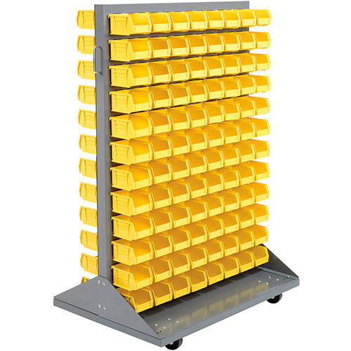 Global Industrial™ Mobile Double Sided Floor Rack - 192 Blue Stacking Bins 36 x 54