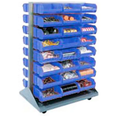 Global Industrial™ Double Sided Mobile Floor Rack w/ 48(G) Blue Bins, 36W  x 25-1/2D x 55H