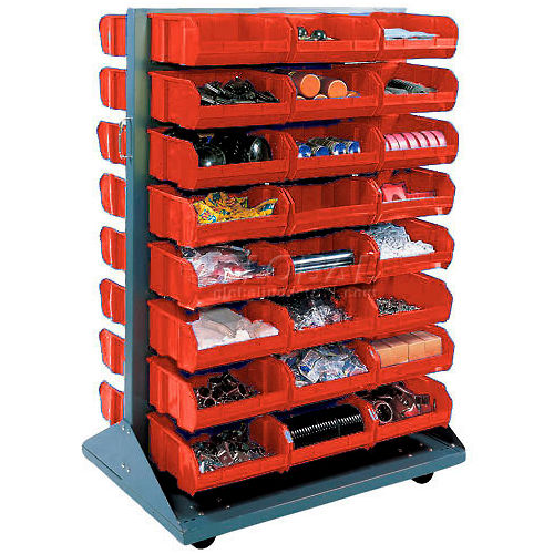 Global Industrial&#153; Mobile Double Sided Floor Rack - 48 Red Stacking Bins 36 x 54