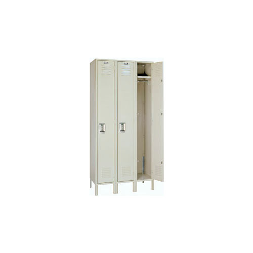 Lyon® 1-Tier 3 Door Locker, Recessed Handle, 12"W x 12"D x 60"H, Putty, Assembled