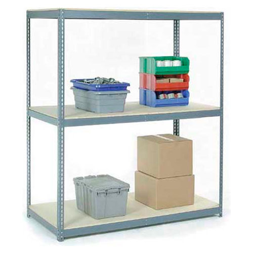 Global Industrial™ Wide Span Rack 60Wx48Dx84H, 3 Shelves Wood Deck 1200 Lb Cap. Per Level, Gray
