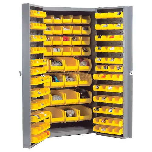 Global Industrial™ Bin Cabinet Deep Door, 96 YL Bins, Shelves, 16