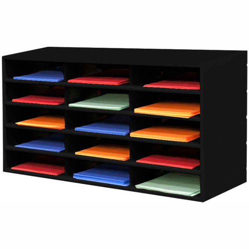 15 Compartment Steel Literature Sorter - 18"H Black