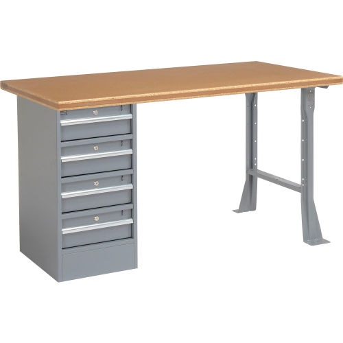 72in W x 30in D Pedestal Workbench W/ 4 Drawers, Shop Top Safety Edge