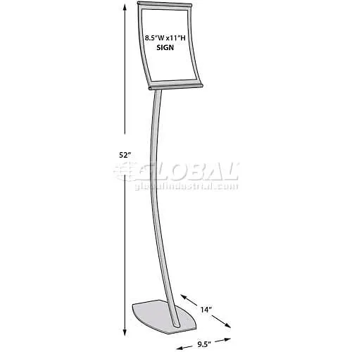 Global Approved 300886 Curved Floor Sign Holder, 8.5" x 11", Metal ,1 Piece