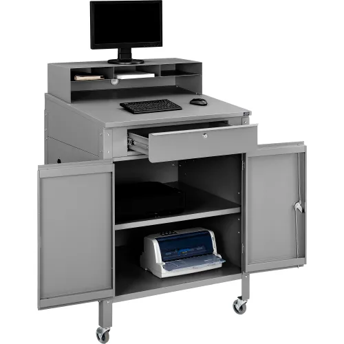 Global Industrial Sloped Mobile Shop Desk w/ Pigeonhole Riser, 34-1/2W x 30D, Gray