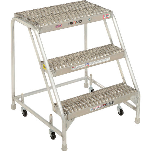 3 Step Aluminum Rolling Ladder, 24 W Grip Step, W/O Handrails